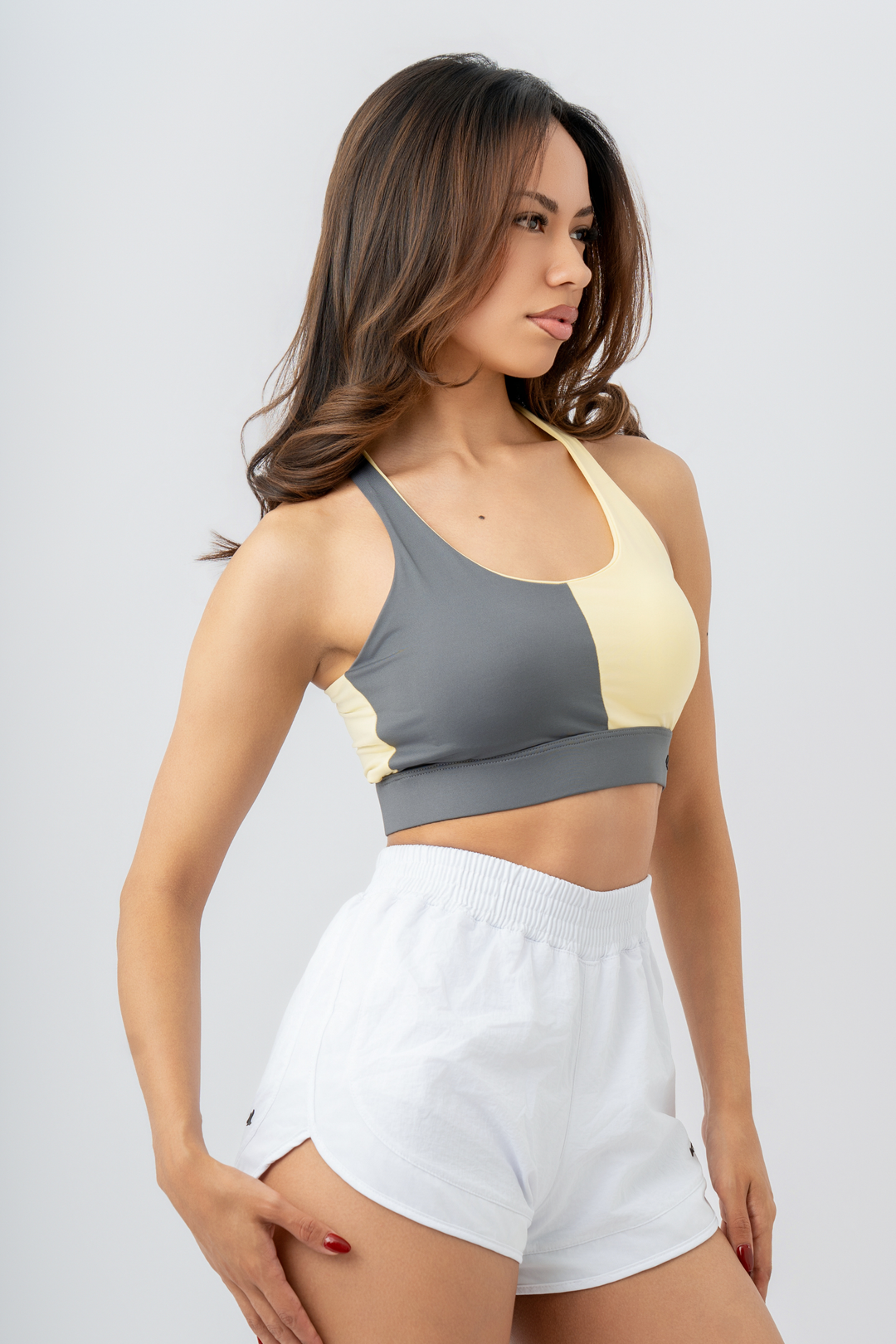 TOP CROSSED BICOLOR AMARILLO + PLOMO