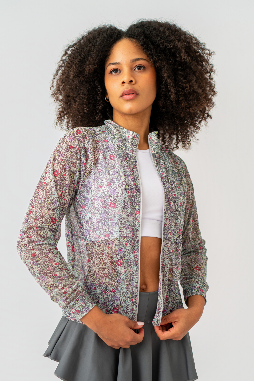CASACA TUL FLOWERS LILA